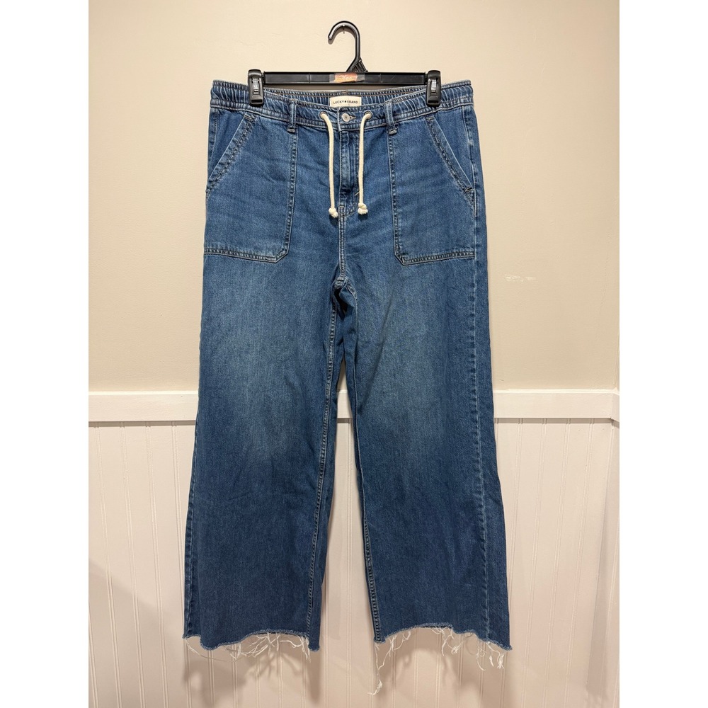 Lucky Brand Wide Leg Jeans Pull On Raw Hem Casual Women Size Large